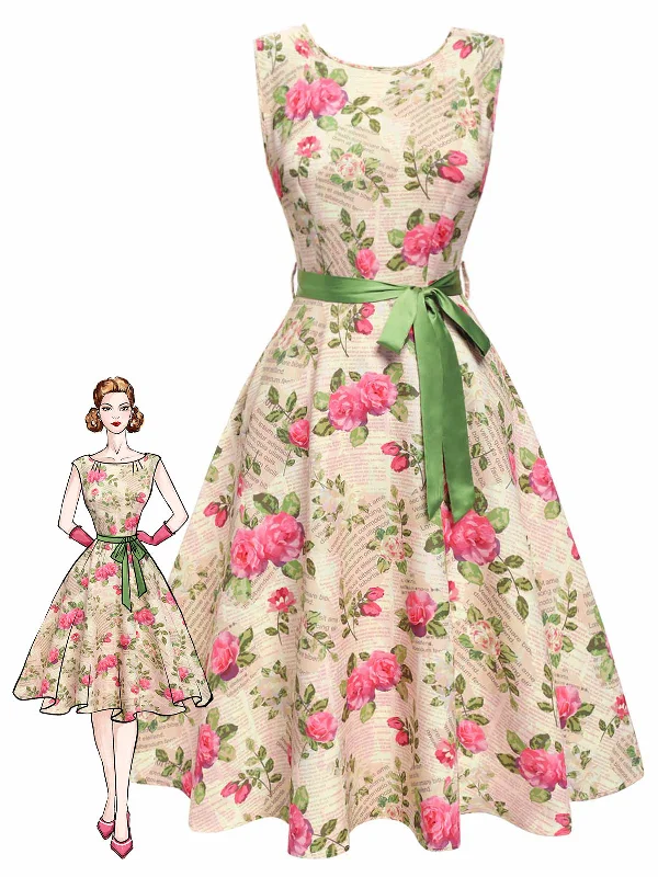 [Pre-Sale] Multicolor 1950s Rose Pictorial Belted Dress
