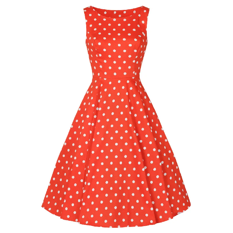 Red Orange And White Polka Dot 50s Audrey Swing Dress