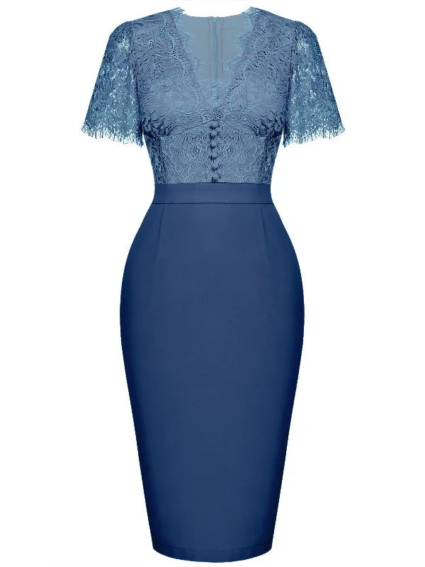 1960s Lace Button Solid Pencil Dress