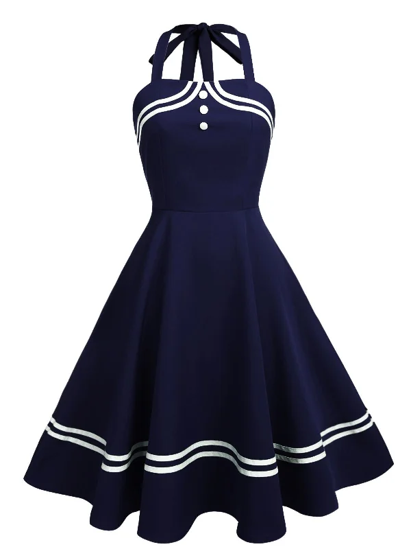 1950s Halter Navy Swing Dress