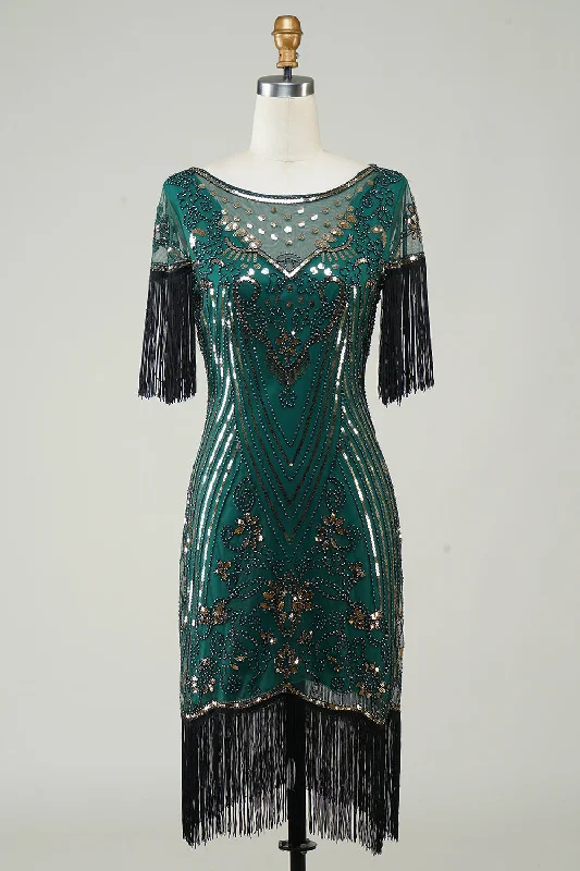 Dark Green Sequins 1920s Flapper Dress with Fringes