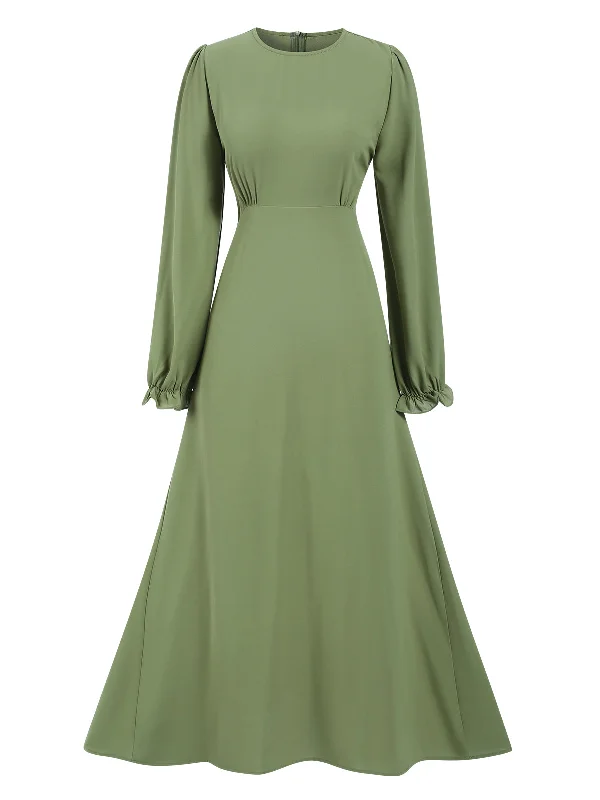 1940s Solid Long sleeve A-line Dress