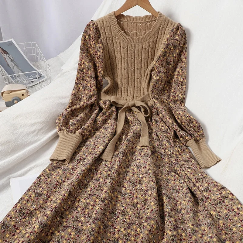 Patchwork Vestidos Sweet Korean Long Dress