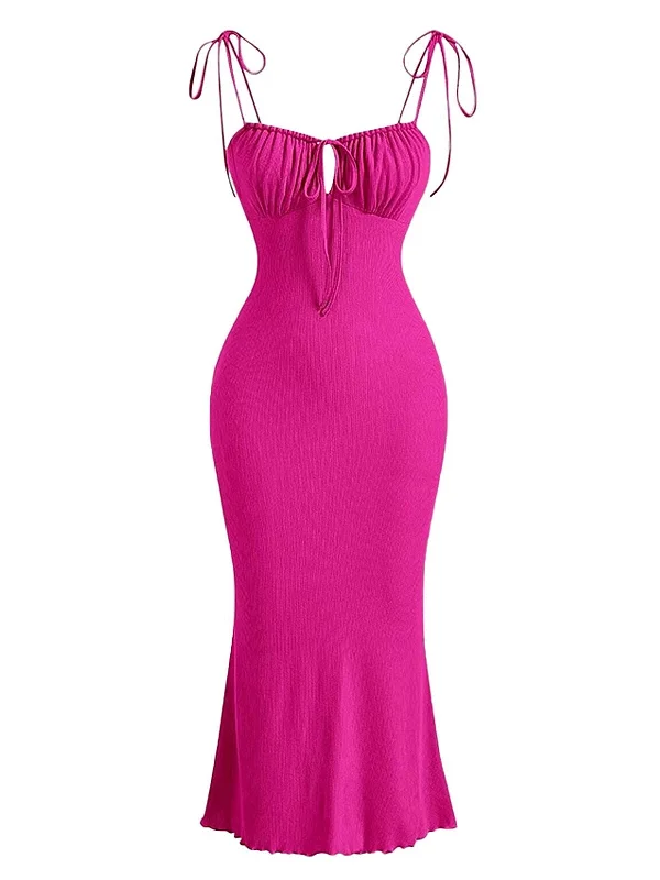 1930s Solid Wrinkles Spaghetti Straps Dress
