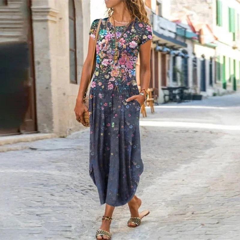 Short Sleeve Bohemian Long Dresses