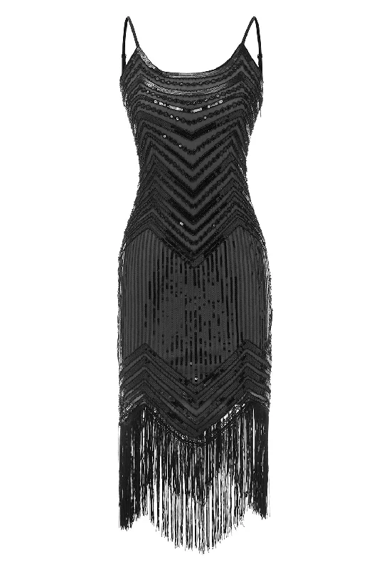 Spaghetti Straps Black 1920s Dress