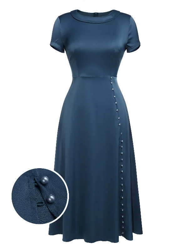 Blue 1940s Pearl Buttons Darlene Dress