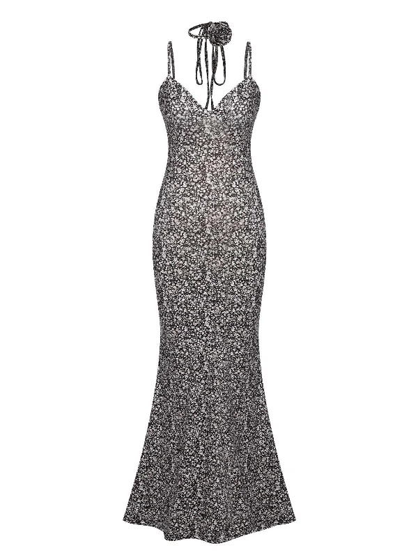 Black 1930s Spaghetti Straps Mermaid Dress