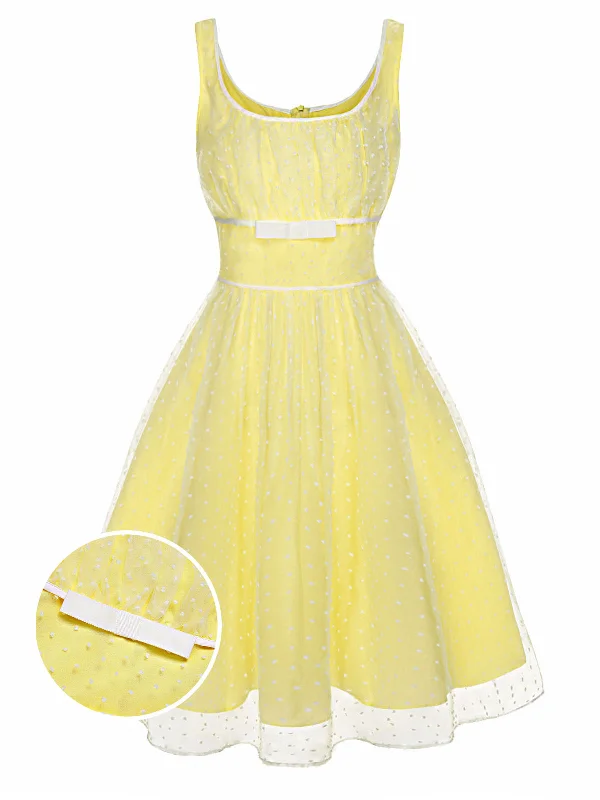 Yellow 1950s Scoop Neck Sleeveless Mesh Dress
