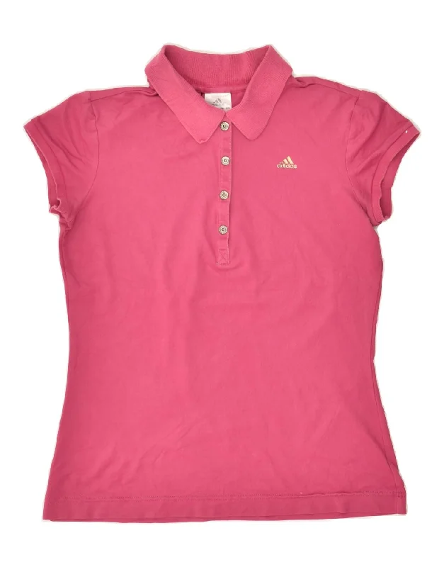 ADIDAS Womens Polo Shirt UK 12 Medium  Pink Cotton Casual Short Sleeve Top