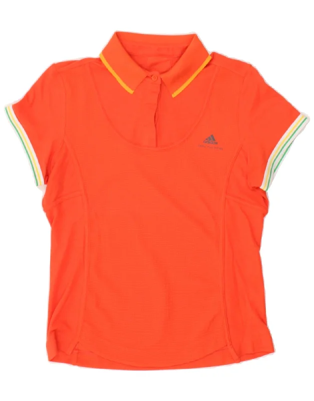 ADIDAS Womens Polo Shirt UK 14 Large Orange Fashionable Draped Short Sleeve