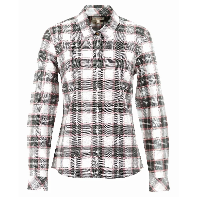 Barbour Daphne Ladies Shirt - Cloud/Olive Check Soft Cotton Short Shirt