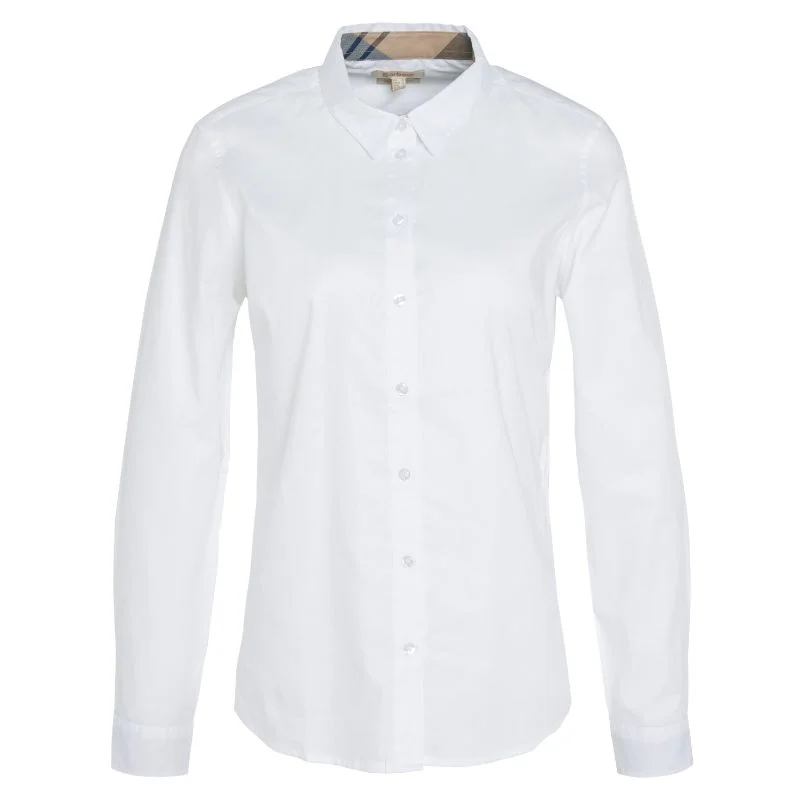 Barbour Derwent Ladies Shirt - White/Primrose Hessian Cozy Loose Fit Short Sleeve