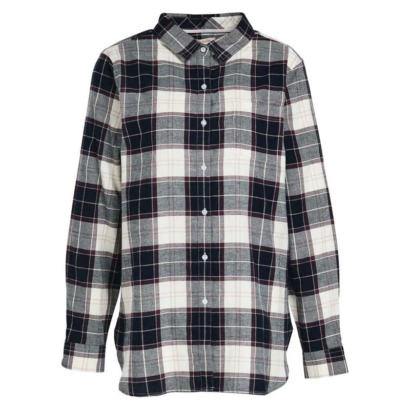 Barbour Pendula Ladies Shirt - Cloud/Navy Check Fashionable Cuffed Short Sleeve