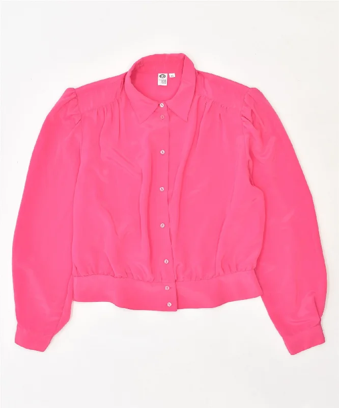 C & A Womens Shirt Blouse IT 46 Large Pink Polyester Vintage Stylish Round Neck Shirt