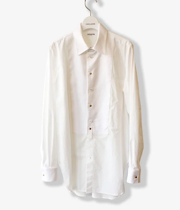 FUMIKA_UCHIDA/STANDARD-COLLAR BIB SHIRT(WHITE×GOLD/size34) Cozy Loose Fit Short Sleeve FUMIKA_UCHIDA/STANDARD-COLLAR BIB SHIRT(WHITE×GOLD/size34) Cozy Loose Fit Short Sleeve