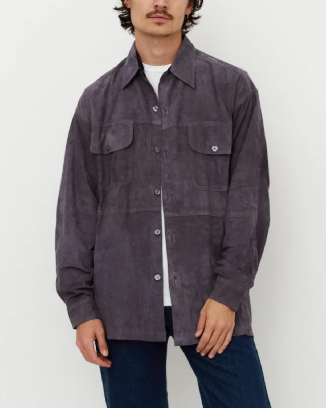 Suede Shirt / Gray Fashionable Rounded Short Shirt