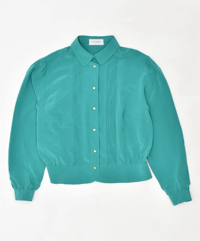 ICAM INTERNATIONAL Womens Shirt Blouse IT 48 XL Turquoise Polyester Relaxed Fit Short Blouse