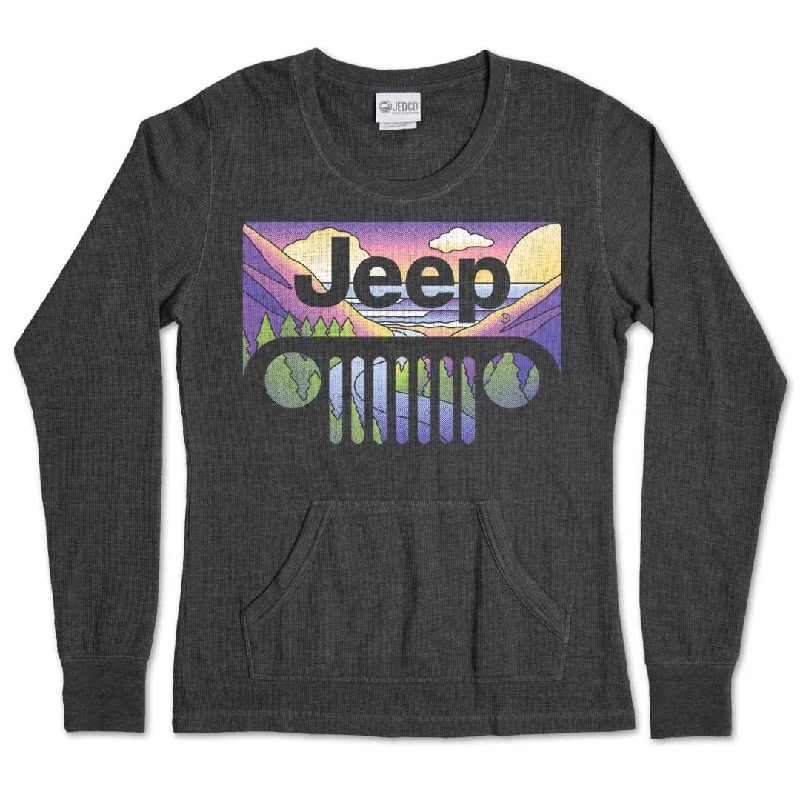 Jeep - Mountain Grille Women's Thermal Shirt Trendy Short Sleeve Blouse