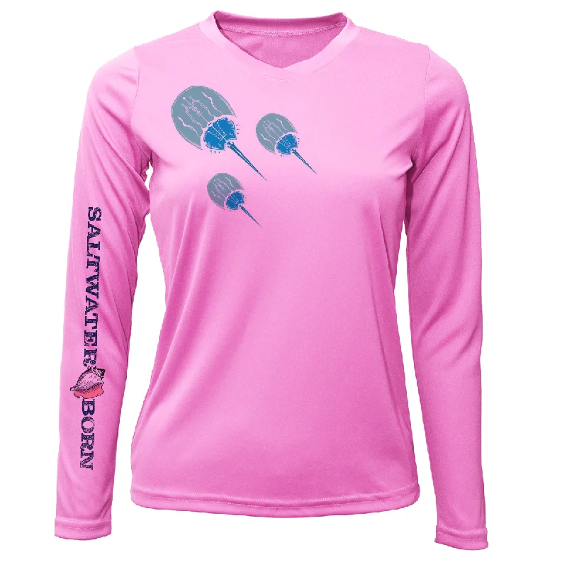 Key West Horseshoe Crab Women's Long Sleeve UPF 50+ Dry-Fit Shirt Trendy Button-Front Short Sleeve