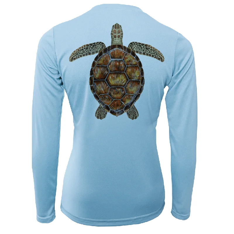 Key West Realistic Turtle Women's Long Sleeve UPF 50+ Dry-Fit Shirt Casual Boxy Short Shirt