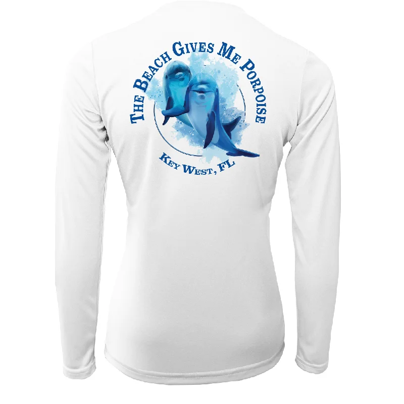 Key West "The Beach Gives me Porpoise" Women's Long Sleeve UPF 50+ Dry-Fit Shirt Stylish Printed Short Shirt