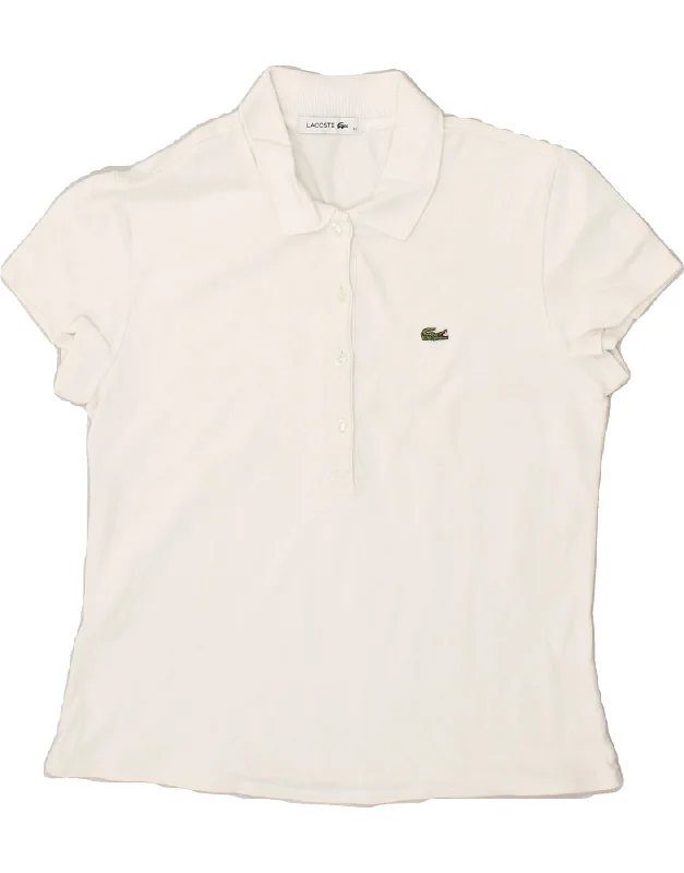 LACOSTE Womens Polo Shirt Size 40 Medium White Chic Embellished Short Sleeve