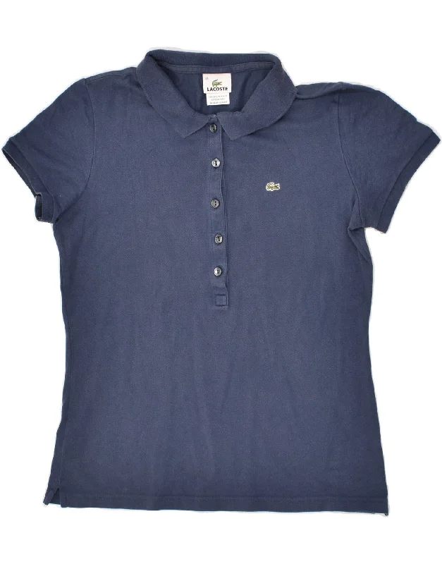 LACOSTE Womens Polo Shirt Size 44 Large Navy Blue Cotton Fashionable Cuffed Short Sleeve