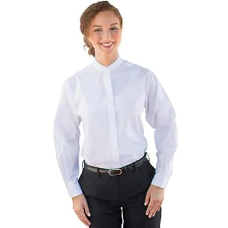 Ladies Banded Collar Broadcloth Shirt Elegant Draped Short Shirt