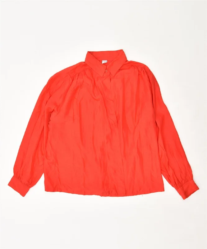 MD Womens Shirt Blouse IT 46 Large Orange Vintage Casual Plain Short Shirt