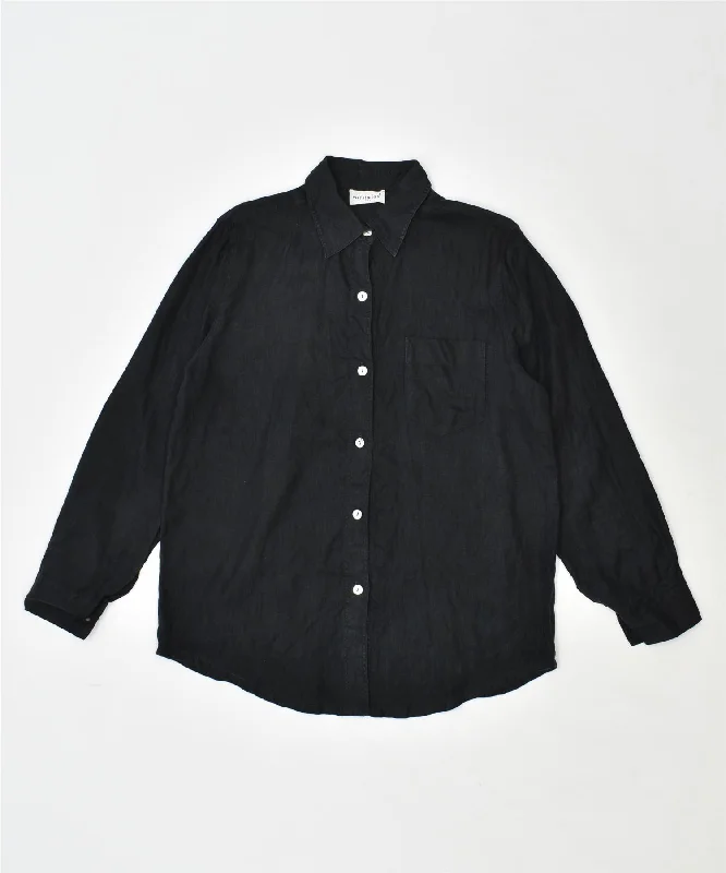 MISSTWIDD Womens Shirt IT 44 Medium Black Vintage Chic Button-Up Short Shirt