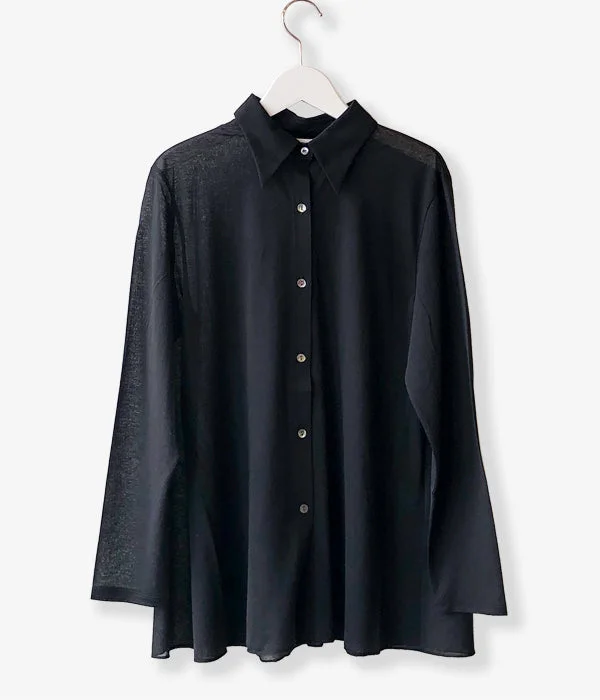 PHEENY/COTTON NYLON SEER SHIRT(BLACK) Elegant Draped Short Shirt