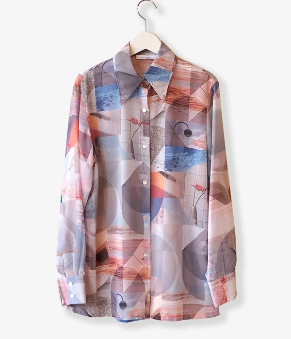 PHEENY/PRINT CHIFFON SHIRT(MULTI) Classic Basic Short Shirt