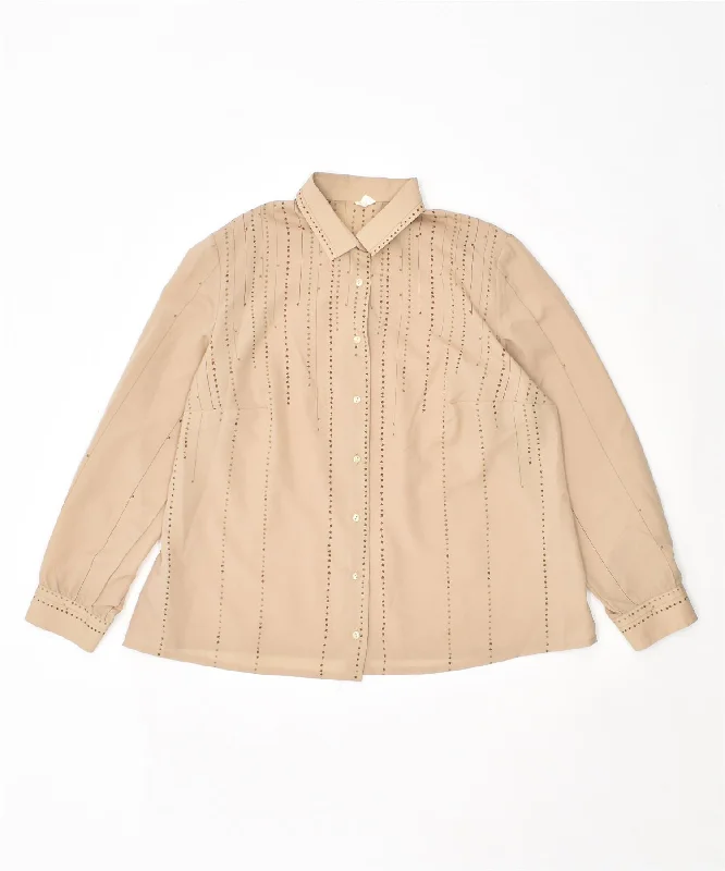 PRIMAVERA Womens Shirt UK 20 2XL Beige Polyester Vintage Relaxed Cotton Short Blouse PRIMAVERA Womens Shirt UK 20 2XL Beige Polyester Vintage Relaxed Cotton Short Blouse