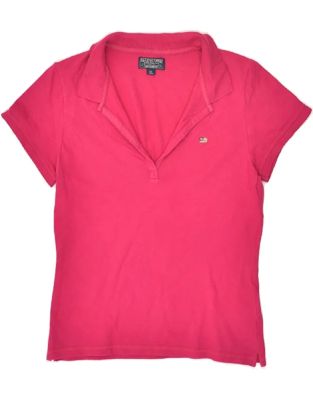 RALPH LAUREN Womens Polo Shirt UK 18 XL Pink Cotton Fashionable Cuffed Short Sleeve