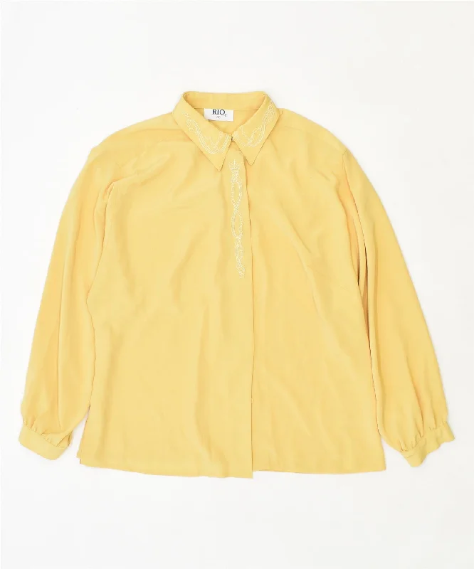 RIO Womens Shirt Blouse IT 46 Large Yellow Polyester Vintage Cozy Linen Short Shirt