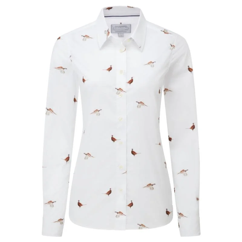 Schoffel Ladies Norfolk Shirt - Pheasant Print Fashionable Button-Front Short Sleeve