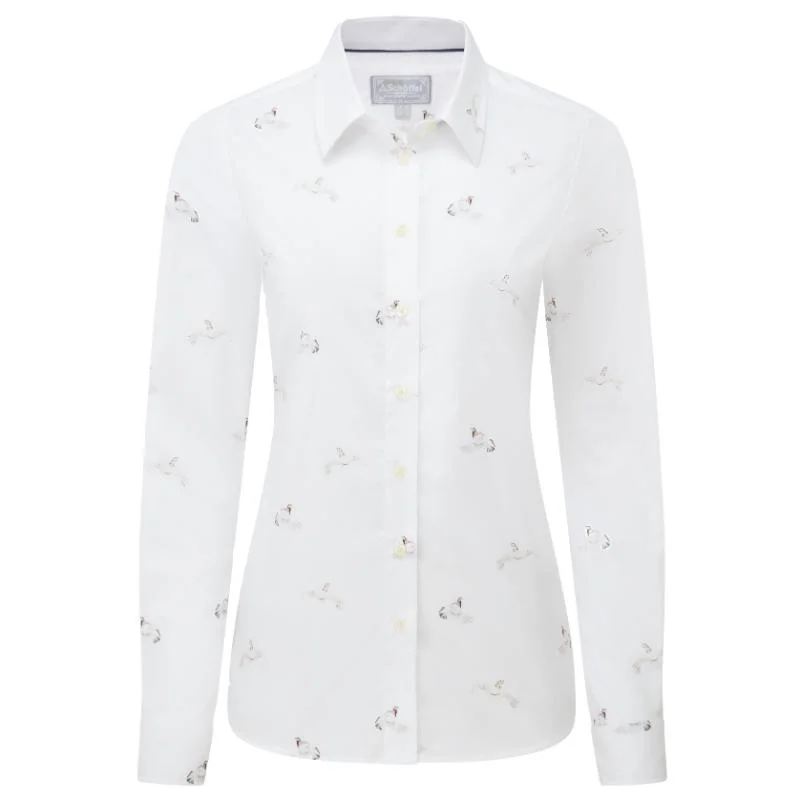 Schoffel Ladies Norfolk Shirt - Ptarmigan Print Relaxed Cotton Short Blouse