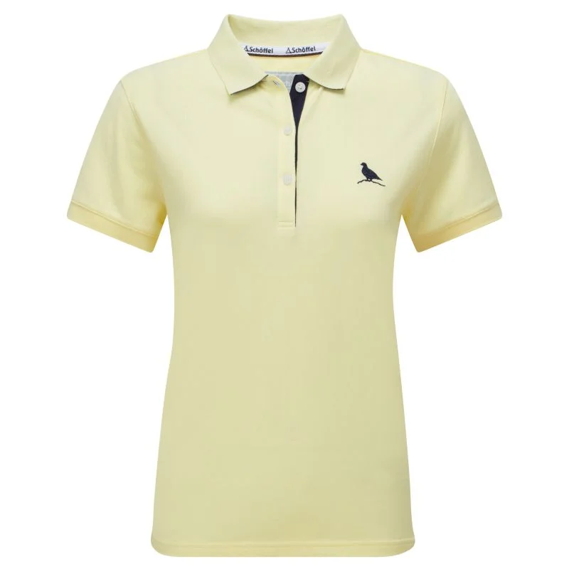 Schoffel St Ives Tailored Ladies Polo Shirt - Pale Lemon Trendy Button-Front Short Sleeve