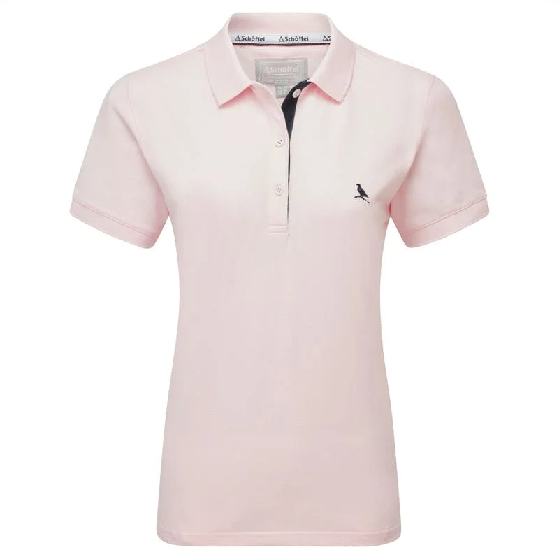 Schoffel St Ives Tailored Ladies Polo Shirt - Pale Pink Classic Denim Short Sleeve