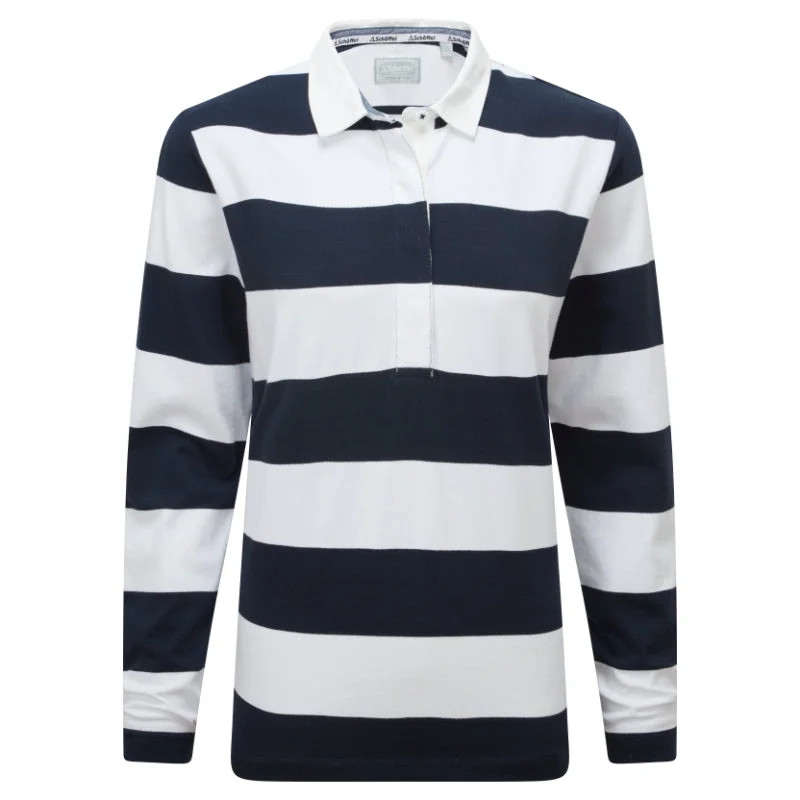 Schoffel St Mawgan Ladies Rugby Shirt - Navy/White Stripe Comfortable Ribbed Short Sleeve Schoffel St Mawgan Ladies Rugby Shirt - Navy/White Stripe Comfortable Ribbed Short Sleeve