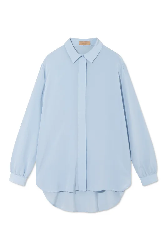 SHELBY SILK SHIRT LIGHT BLUE Chic Embellished Short Sleeve