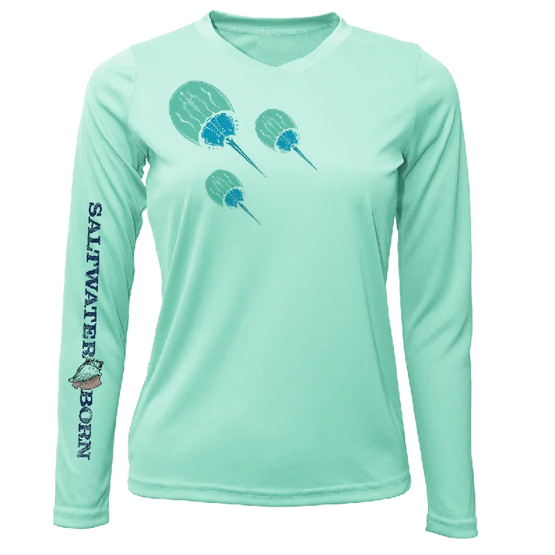 Siesta Key Horseshoe Crab Women's Long Sleeve UPF 50+ Dry-Fit Shirt Casual Boxy Short Shirt