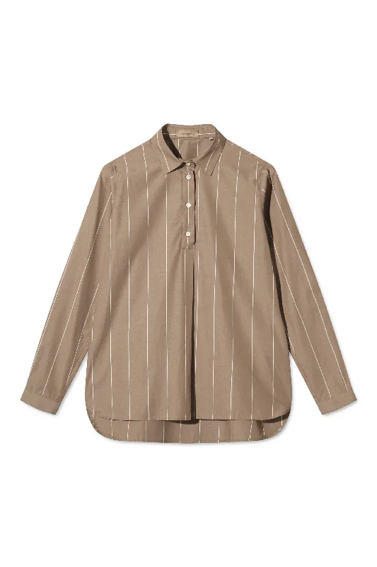 STINE SHIRT BROWN STRIPE Cozy Plain Short Sleeve