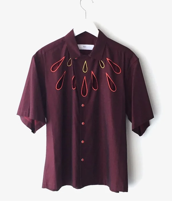 TOGA PULLA/EMBROIDERY SHIRT (RED) Cozy Striped Short Sleeve