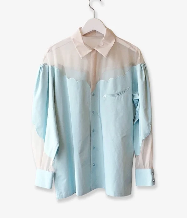 TOGA PULLA/ORGANDY WESTERN SHIRT (LIGHTBLUE) Elegant Longline Short Shirt