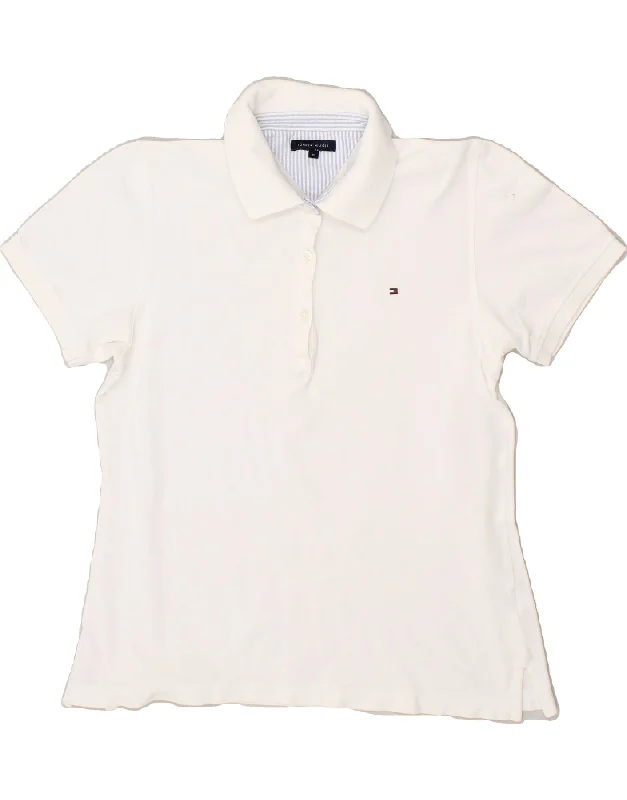 TOMMY HILFIGER Womens Polo Shirt UK 12 Medium White Casual Oversized Short Shirt