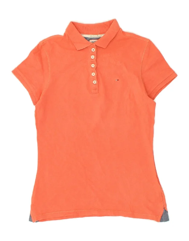 TOMMY HILFIGER Womens Polo Shirt UK 6 XS Orange Cotton Soft Silk Short Sleeve