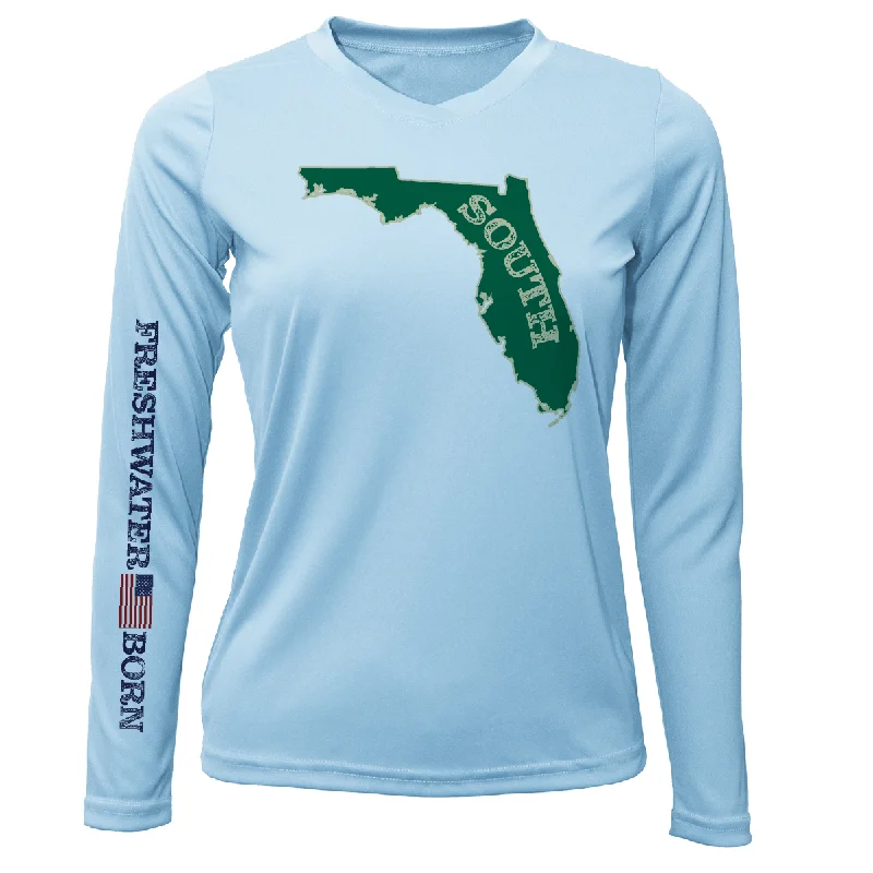 USF Green and Gold Freshwater Born Women's Long Sleeve UPF 50+ Dry-Fit Shirt Trendy Short Sleeve Blouse