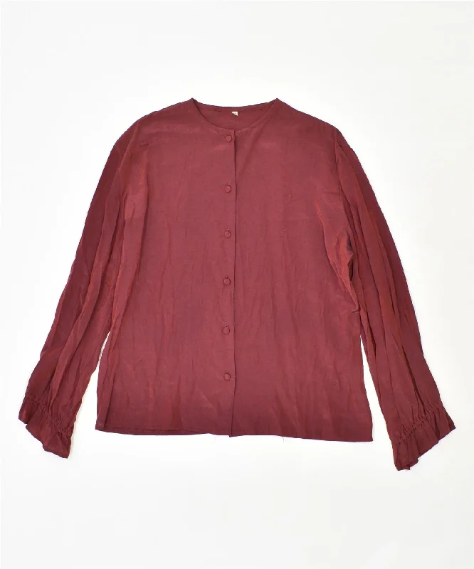 VINTAGE Womens Shirt Blouse IT 44 Medium Burgundy Cozy Summer Short Shirt